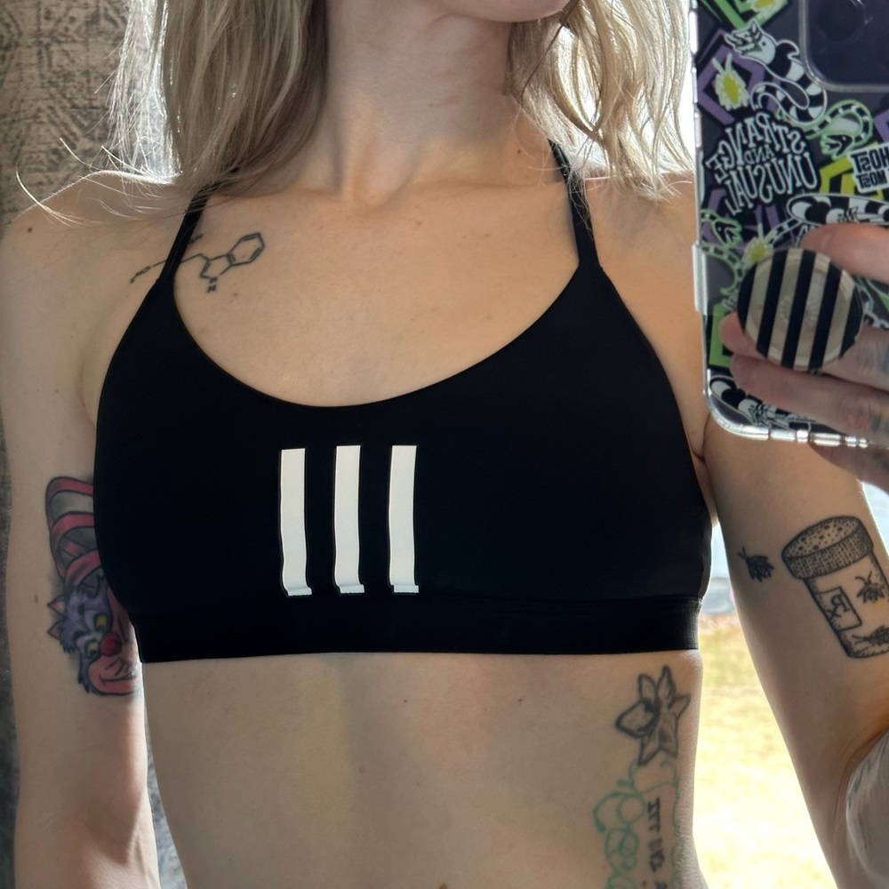 Adidas Women's All Me 3 Stripe Mesh Low-Impact Sports Bra Black - XS
